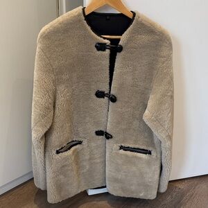 Mango Women's Tan faux Shearling Coat - medium